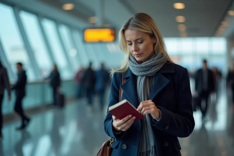 Femme avec carte de séjour à l'aéroport