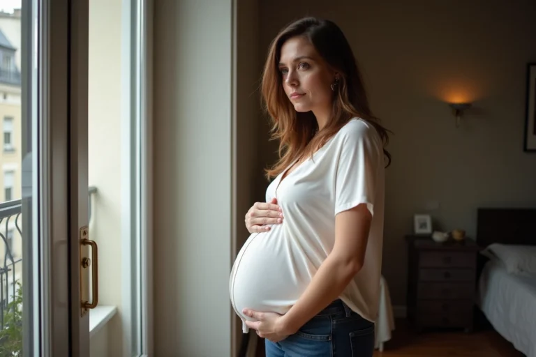 Femme enceinte dans un appartement parisien élégant