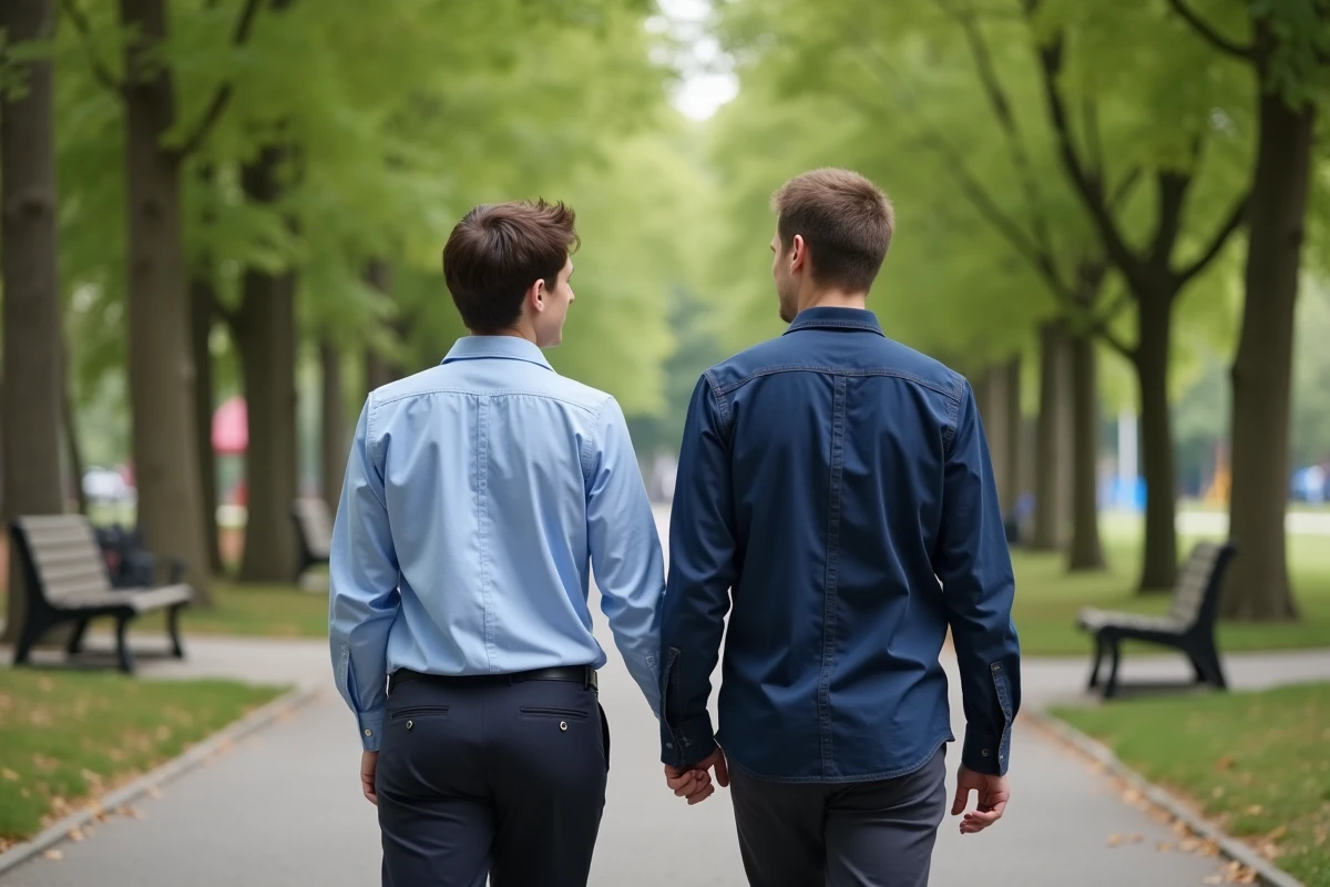 Homme marchant avec un thérapeute dans un parc calme