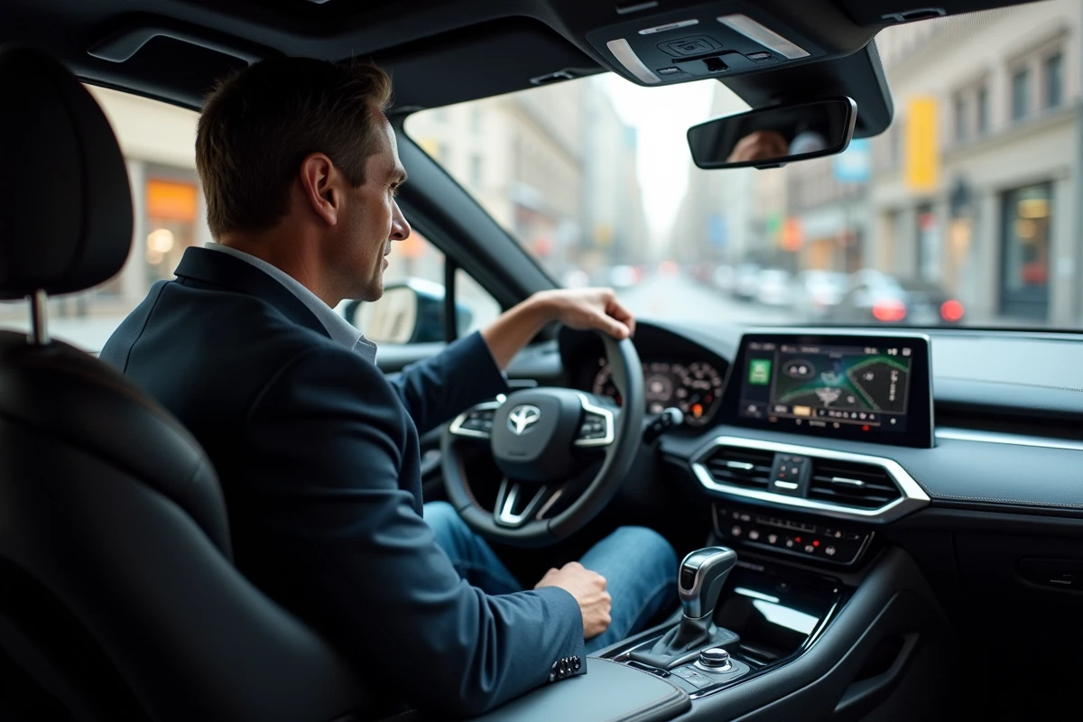 Homme concentré sur le tableau de bord d
