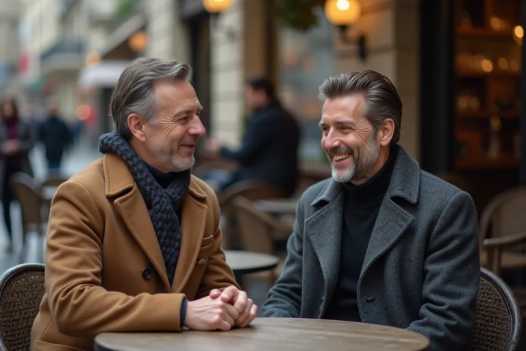 Vincent Niclo dans un café parisien en extérieur
